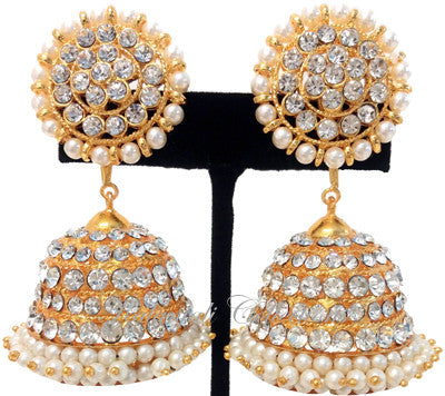 CZ(White) Hanging Stones,Flower Design Screw Stud Earrings Gold Finished  Premium Quality Set Buy Online